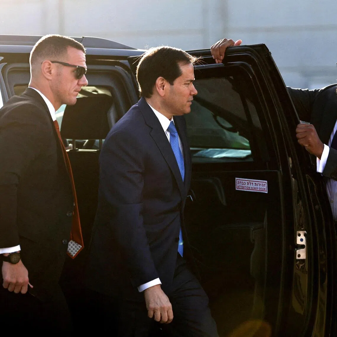 US. Secretary of State Marco Rubio departing for Doha from Ben Gurion airport in Tel Aviv, Israel, on Oct 25.