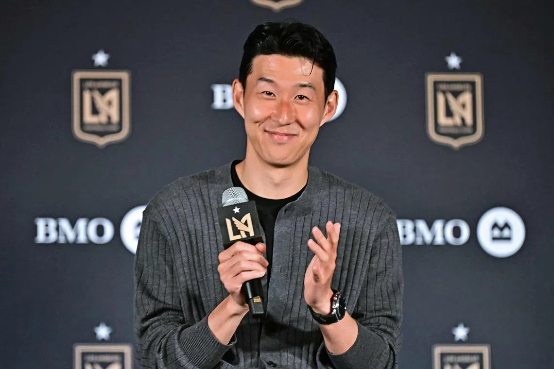 South Korea's Son Heung-min attending a press conference for Los Angeles FC on Aug 6.