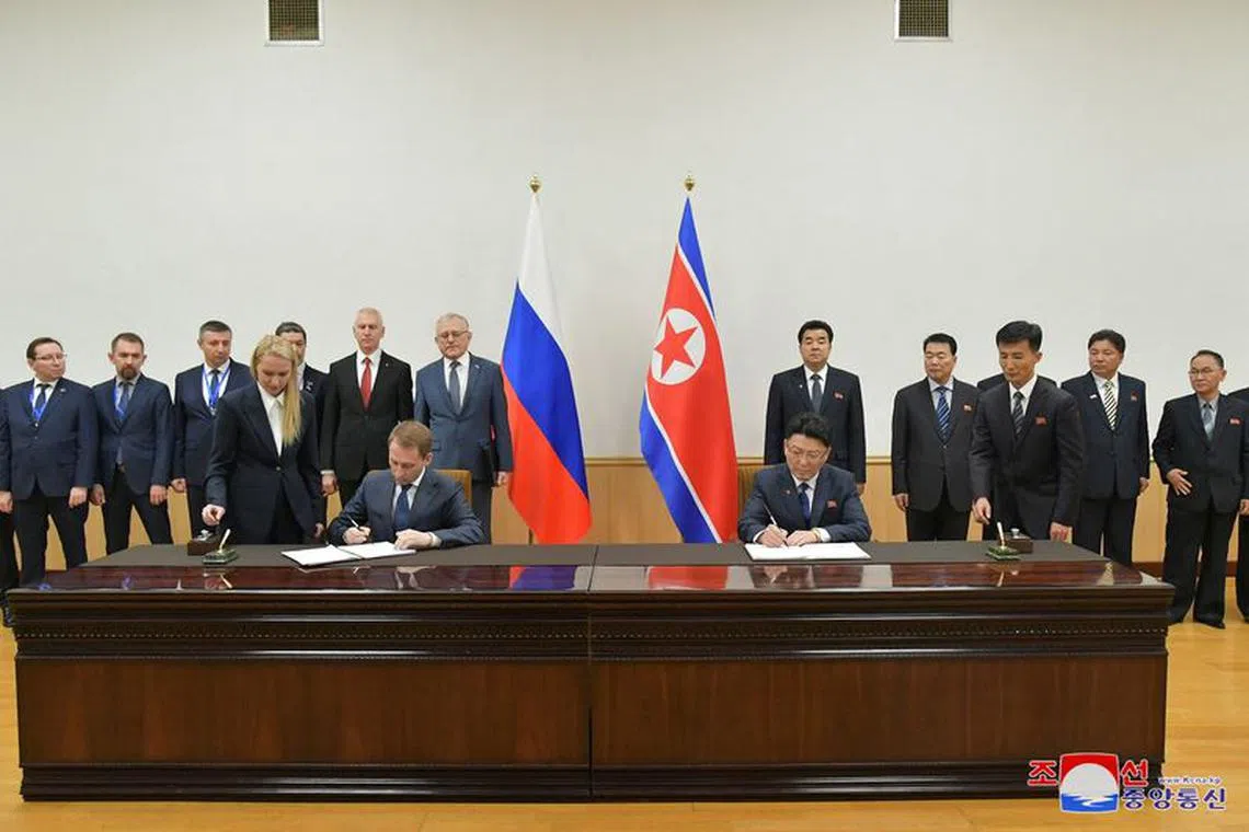 General view during the 10th meeting of the Trade, Economic and Scientific and Technological Cooperation Committee between the government of the Democratic People's Republic of Korea and the government of Russia, in Pyongyang, North Korea, in this picture obtained by Reuters on November 16, 2023. KCNA via REUTERS
