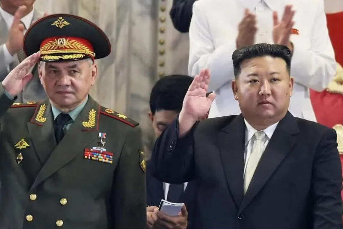 Russian Defense Minister Sergei Shoigu (left) travelled to Pyongyang on a similar jet to attend a military parade hosted by North Korean leader Kim Jong Un.