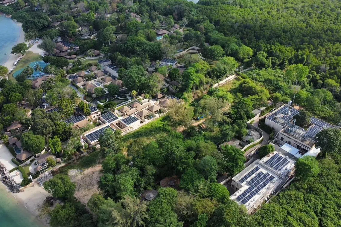 Solar panels have been installed at The Naka Island resort in Phuket to lower its carbon emissions.