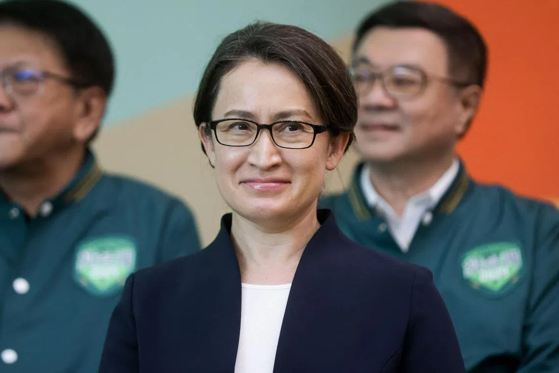 Hsiao Bi-khim, former Taiwan Representative to the United States, attends a news conference where she was intruduced as the 2024 election running mate of Lai Ching-te, Taiwanese presidential candidate from the Democratic Progressive Party (DPP), at his campaign headquater in Taipei on November 20, 2023. (Photo by I-Hwa CHENG / AFP)