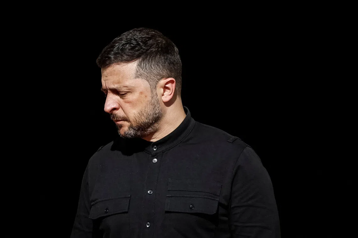 FILE PHOTO: Ukraine's President Volodymyr Zelenskiy waits to meet with Finnish President Alexander Stubb, amid Russia's attack on Ukraine, in Kyiv, Ukraine September 11, 2025. REUTERS/Alina Smutko/File Photo