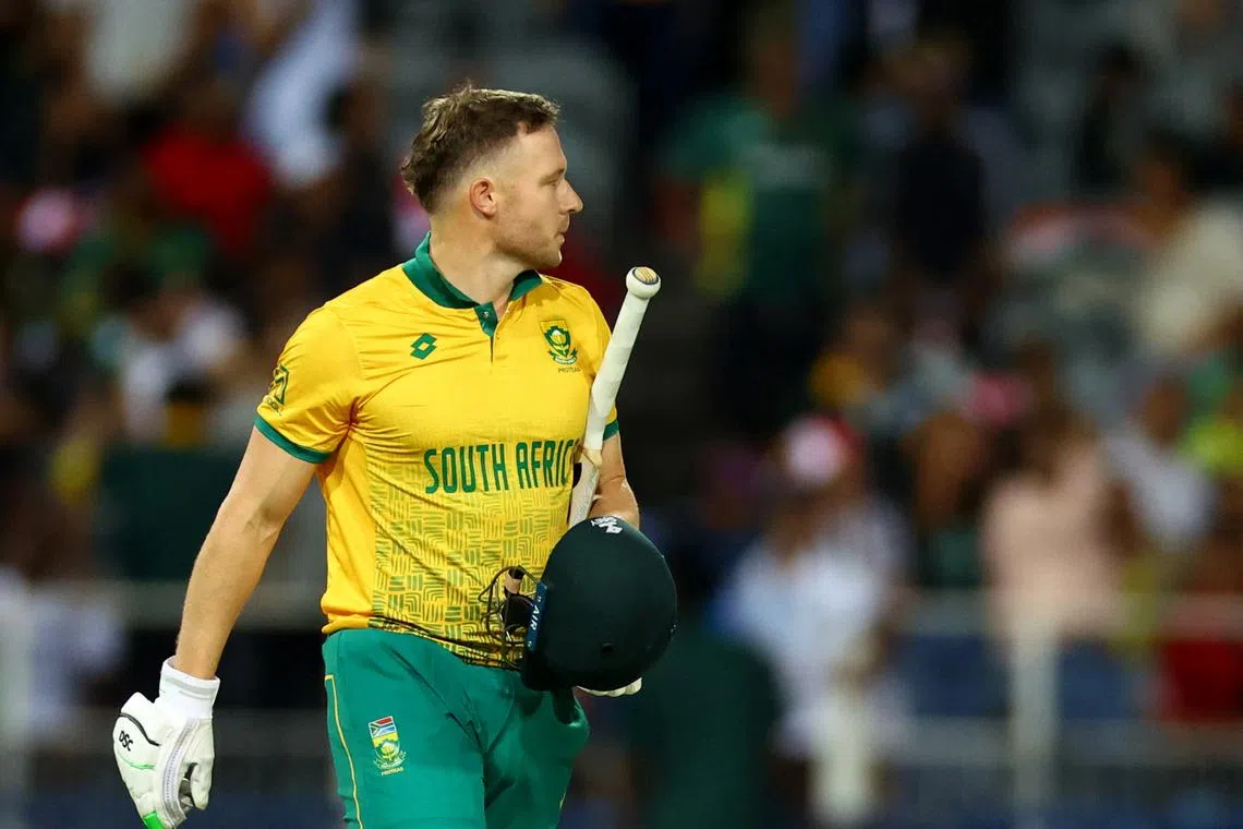 FILE PHOTO: Cricket - Third T20 International - South Africa v India - Wanderers Stadium, Johannesburg, South Africa - December 14, 2023 South Africa's David Miller walks after losing his wicket REUTERS/Siphiwe Sibeko/File Photo