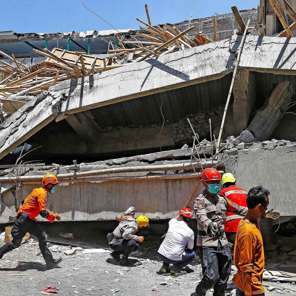 A search for victims after a hall collapsed at the Al-Khoziny Islamic boarding school in Sidoarjo, in Indonesia's East Java province, on Oct 1.