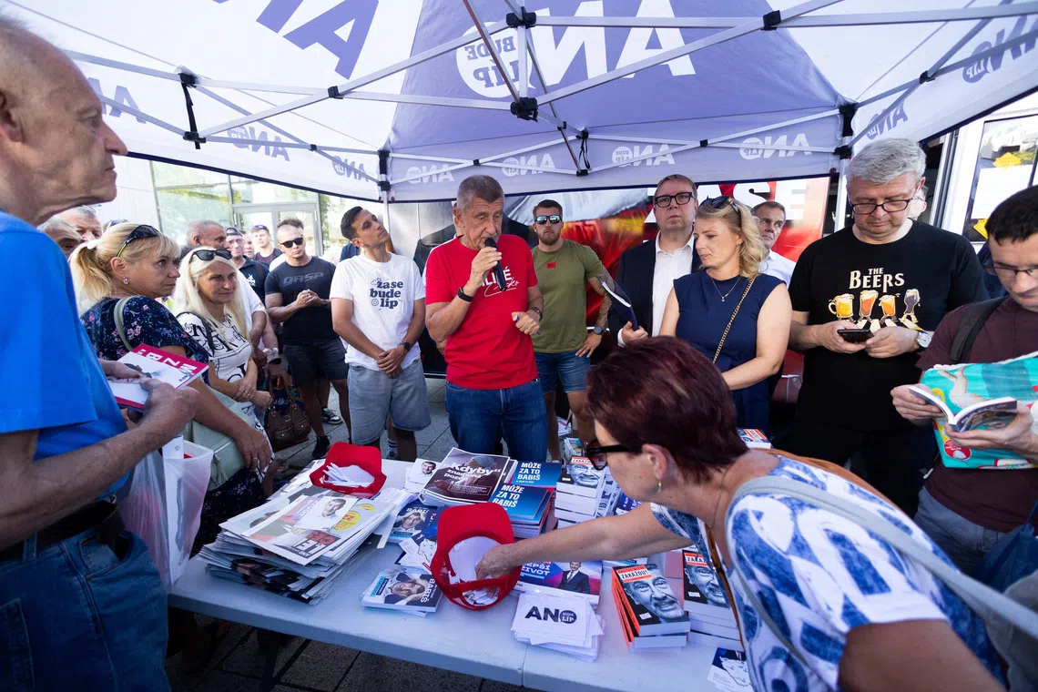 Former Czech Prime Minister and leader of ANO party Andrej Babis speaks during an election campaign rally, ahead of the country's parliamentary election that will start on October 3, in Ostrava, Czech Republic, September 4, 2025. REUTERS/Eva Korinkova/File Photo