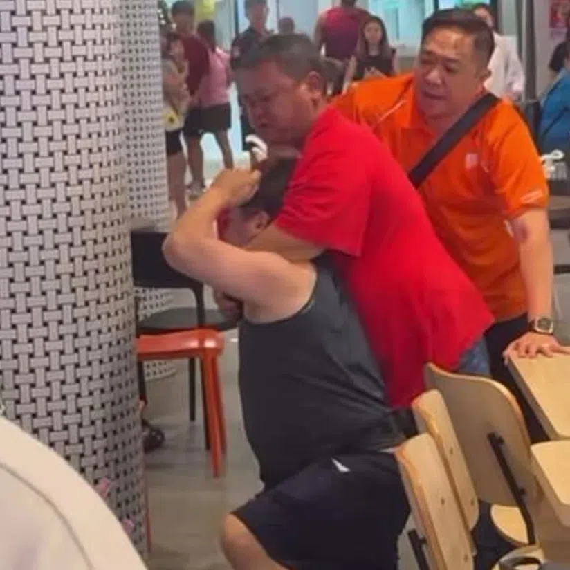 In a video posted online, two men can be seen throwing punches at each other, with one held in a chokehold at some point.