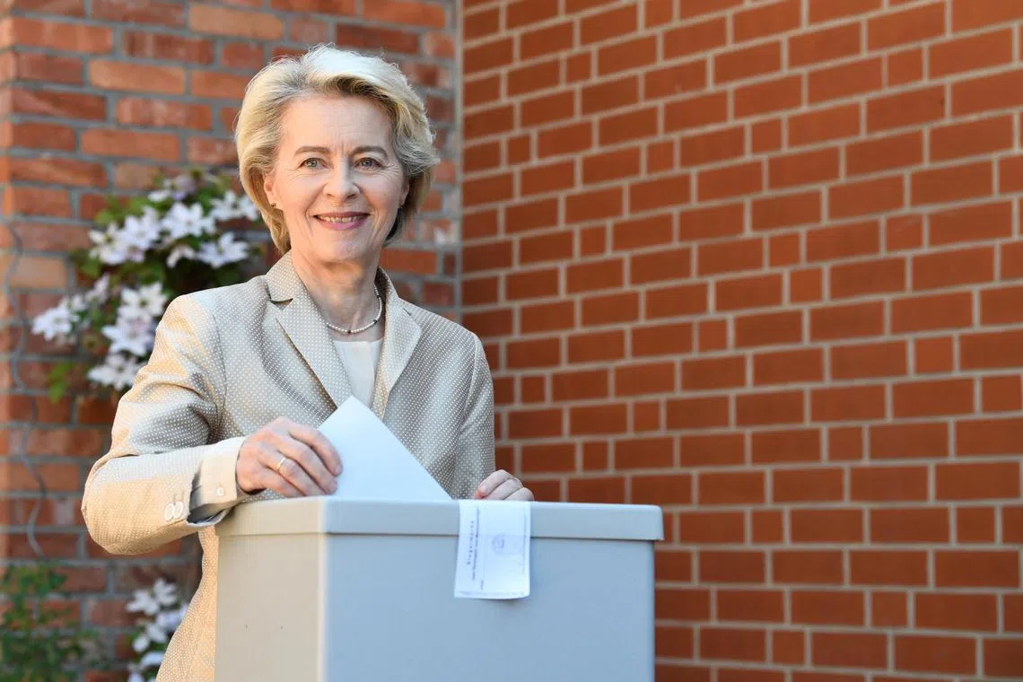 European Commission president Ursula von der Leyen casting her vote in the European parliamentary elections, on June 9.