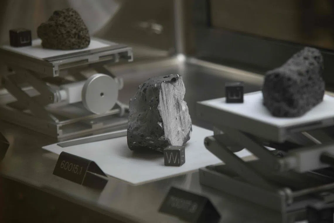 Moon rocks that were gathered during the Apollo missions are displayed in the Lunar Lab on July 24.