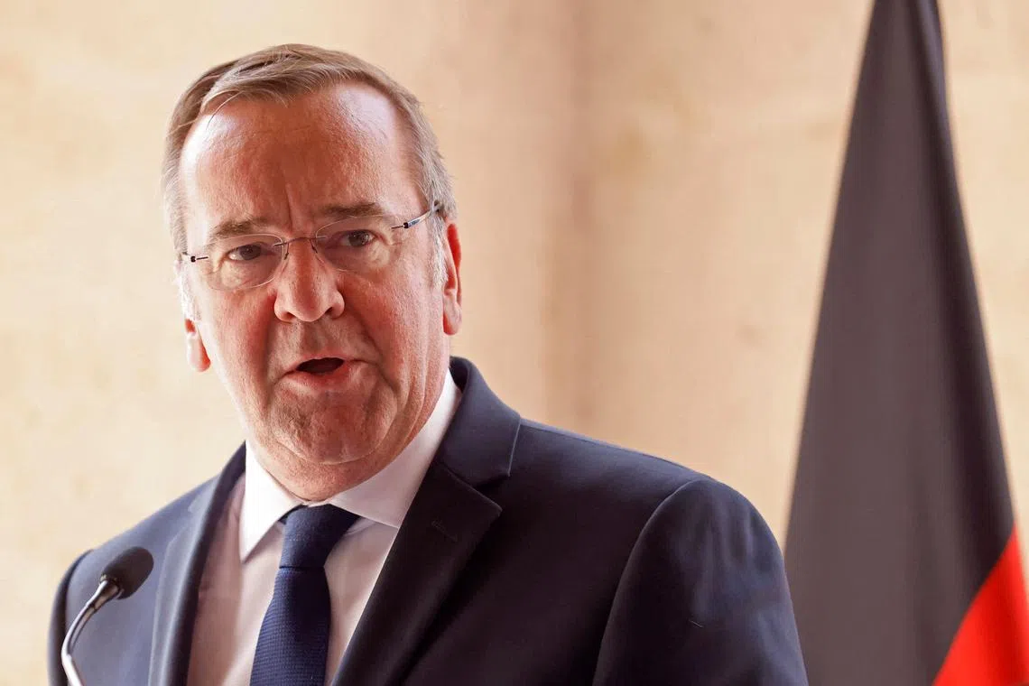 FILE PHOTO: Germany's Defense Minister Boris Pistorius speaks during a joint press conference with French Defence Minister Sebastien Lecornu and Poland's Minister of Defence Wladyslaw Kosiniak-Kamysz  after a meeting at the Hotel national des Invalides in Paris, France, June 24, 2024. REUTERS/Johanna Geron/File Photo