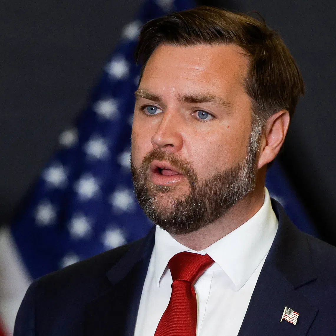 U.S. Vice President JD Vance speaks to members of the media in Kiryat Gat, Israel, October 21, 2025. REUTERS/Ammar Awad