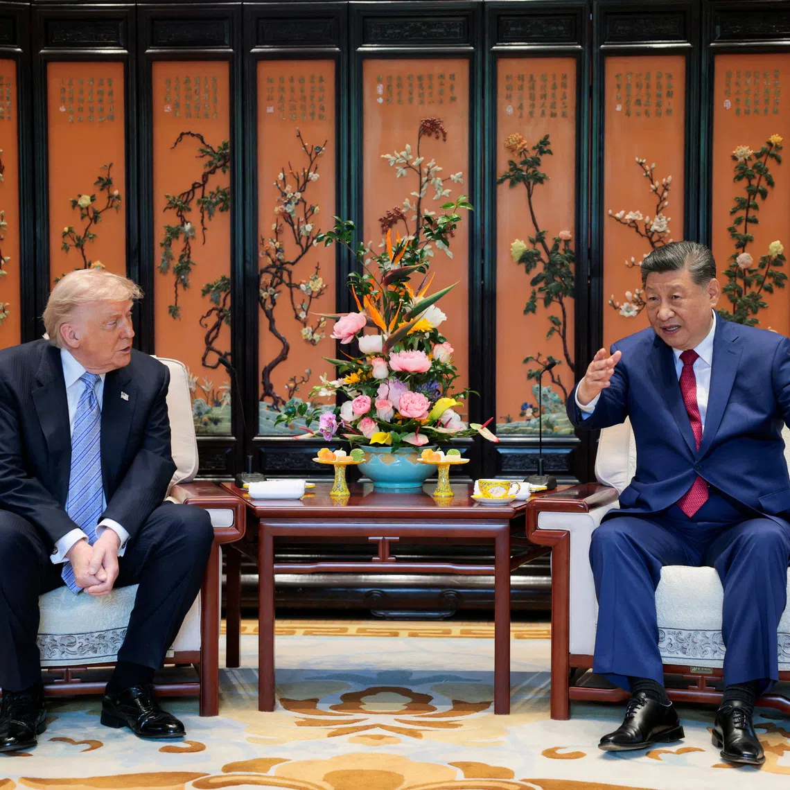 FILE PHOTO: Chinese President Xi Jinping speaks during a meeting with U.S. President Donald Trump on the sidelines of their visit to the  Zhongnanhai Garden in Beijing, China, May 15, 2026. REUTERS/Evan Vucci/Pool/ File Photo