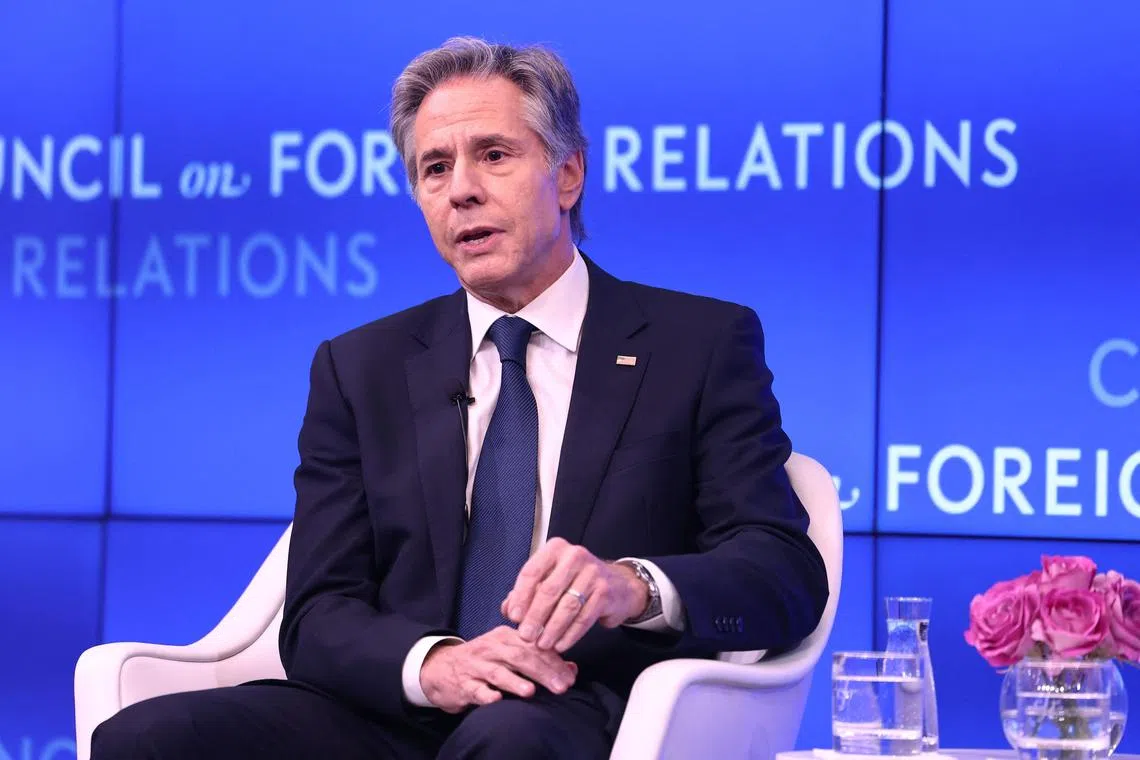 US Secretary of State Antony Blinken speaking at the Council on Foreign Relations in New York on Dec 18. 