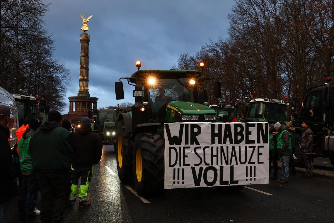 Dissatisfaction with the government has brought protests by farmers, who are holding their main rally in Berlin on Jan 15.