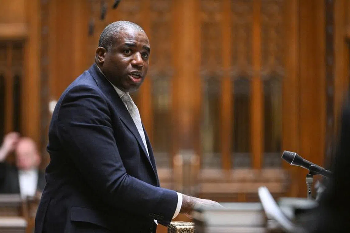 FILE PHOTO: Shadow Foreign Secretary David Lammy speaks at the House of Commons in London, Britain, November 16, 2022. UK Parliament/Jessica Taylor/Handout via REUTERS/File Photo