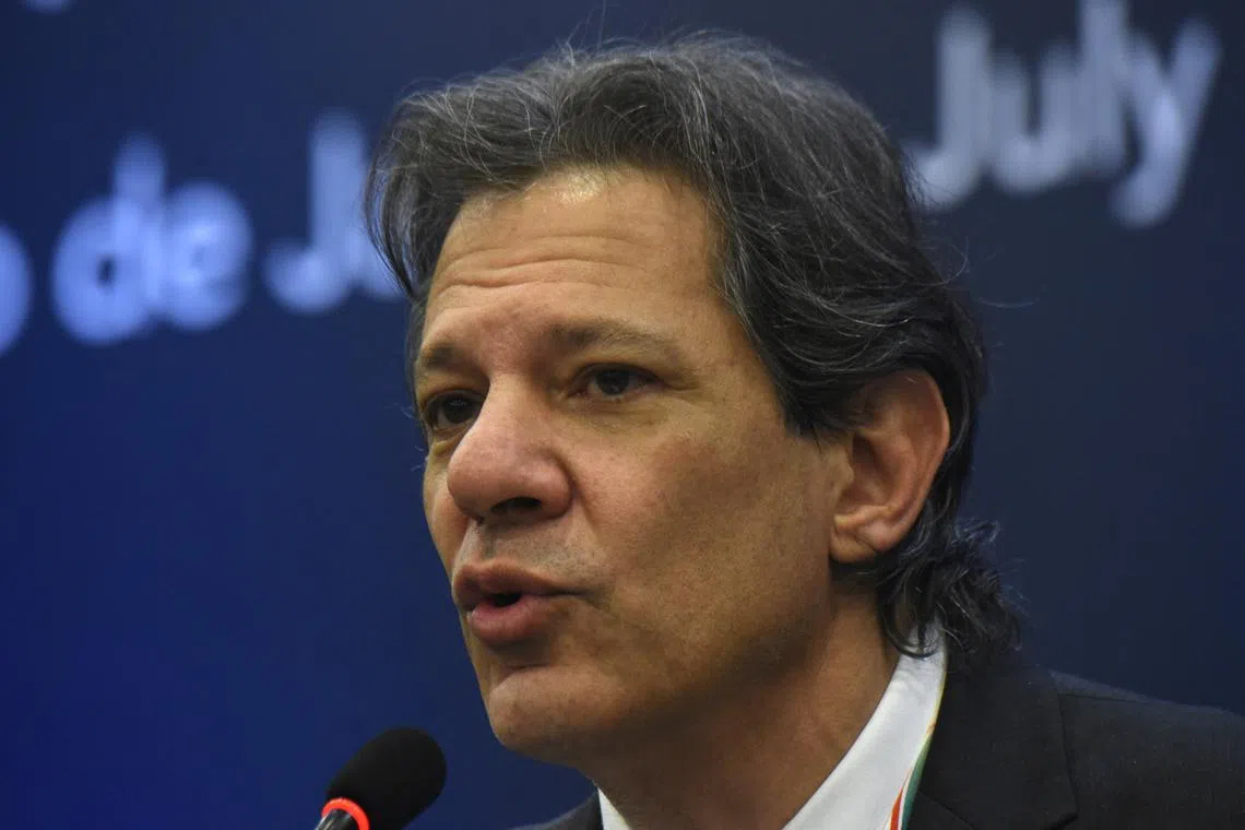 FILE PHOTO: Brazil's Finance Minister Fernando Haddad speaks during a press conference during the the G20 finance leaders meeting in Rio de Janeiro, Brazil, on July 26, 2024. REUTERS/Tita Barros/File Photo