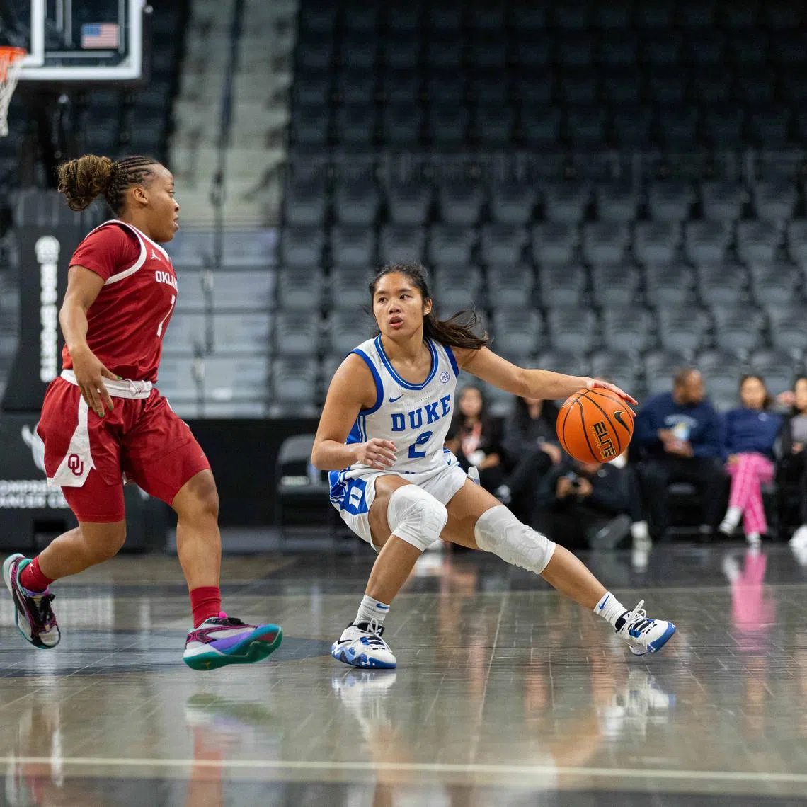 Nov 27, 2024; Henderson, NV, USA; The Oklahoma University Sooners compete against the Duke Blue Devils during the 2024 Ball Dawgs Classic Women's at Lee's Family Forum. Jeffrey (Tyge) O'Donnell-Imagn Images/File Photo