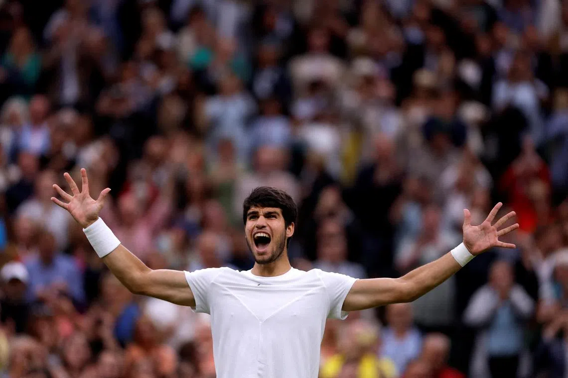 Spain's Carlos Alcaraz celebrates winning his semi-final match against Russia's Daniil Medvedev.
