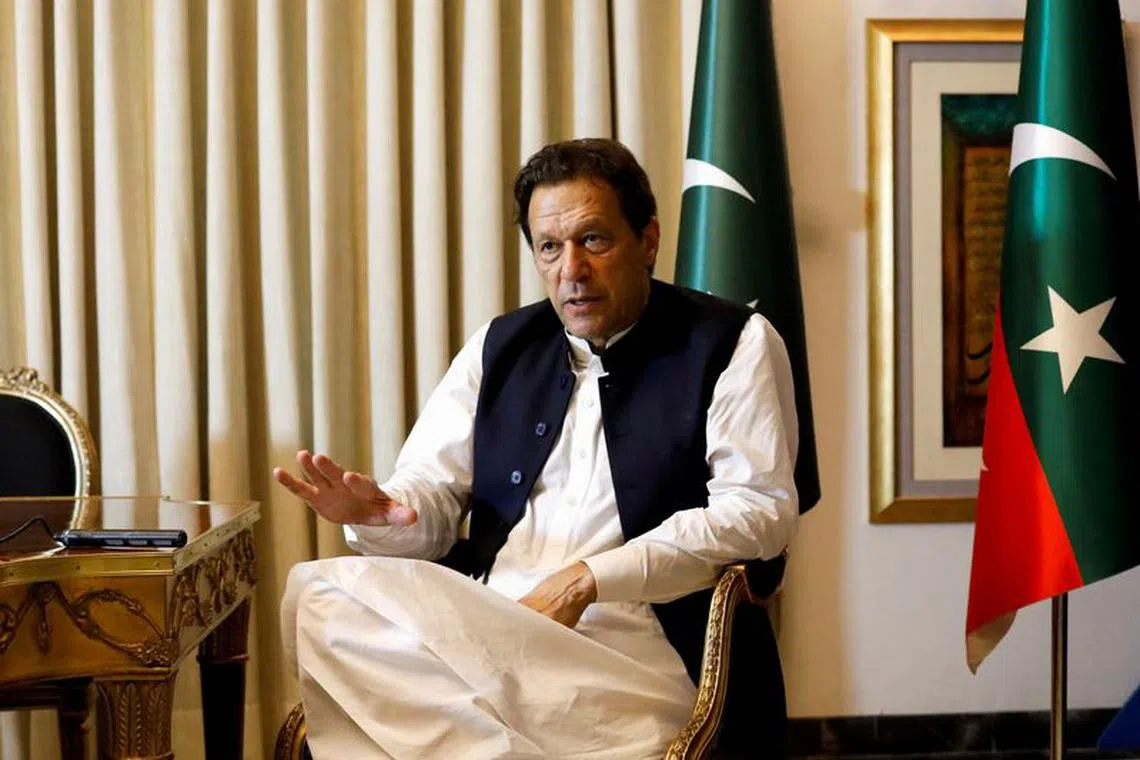 Former Pakistani Prime Minister Imran Khan speaks with Reuters during an interview, in Lahore, Pakistan March 17, 2023. REUTERS/Akhtar Soomro/File Photo