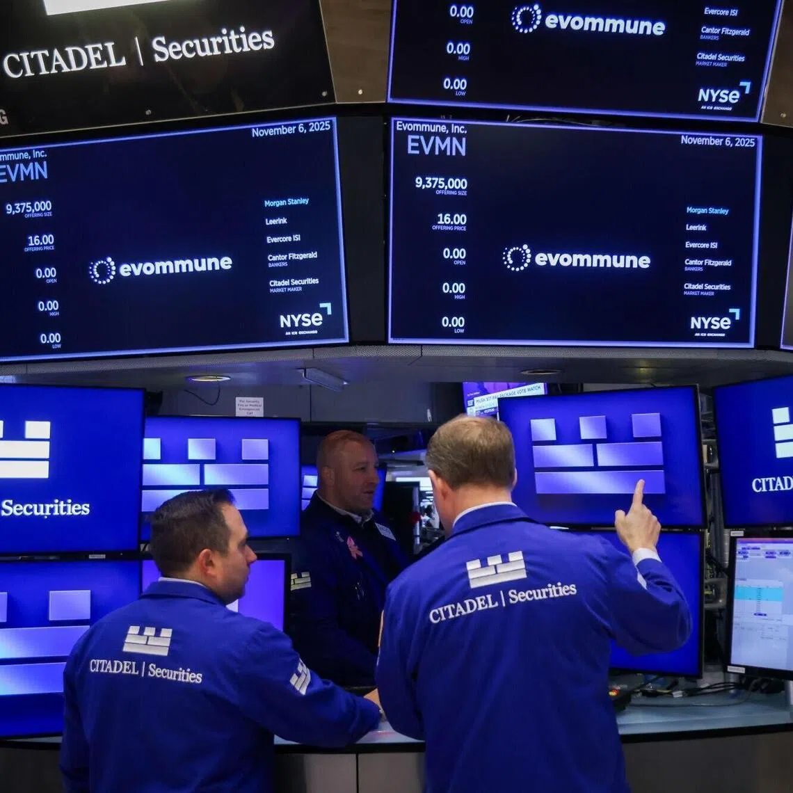 Traders working on the floor of the New York Stock Exchange, in New York City, on Nov 6.