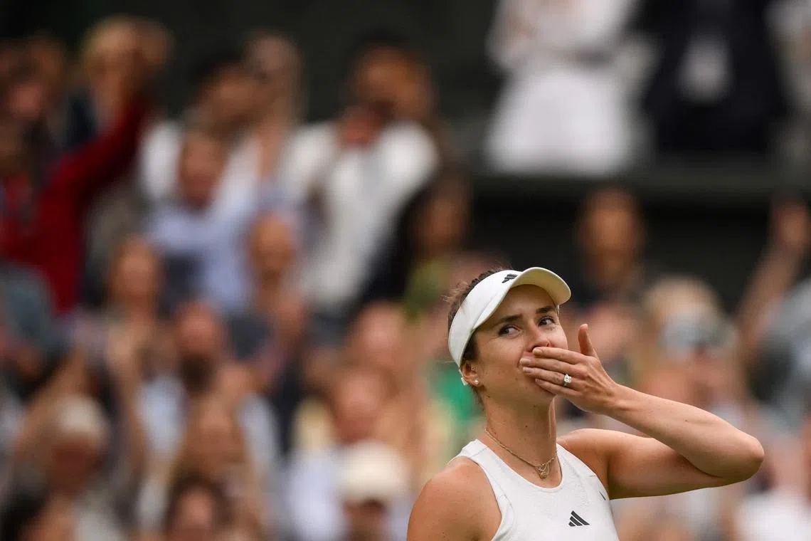 Ukraine's Elina Svitolina blows a kiss as she celebrates winning against Poland's Iga Swiatek.