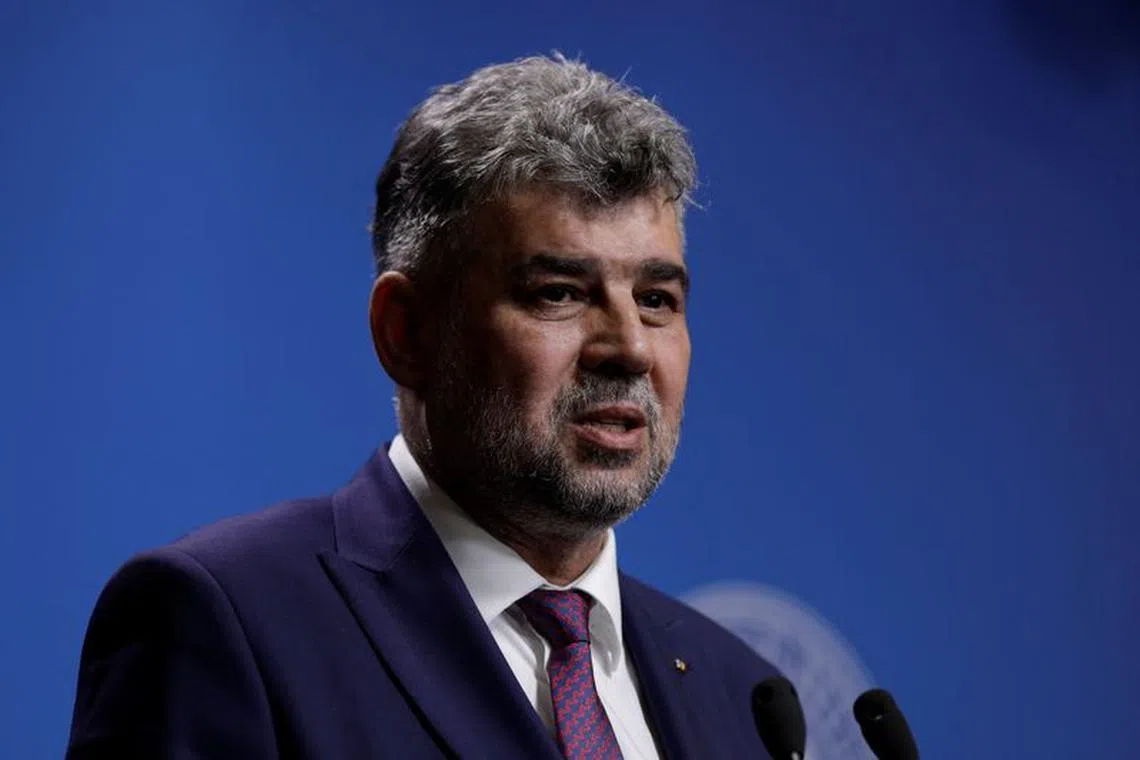 Romanian Prime Minister Marcel Ciolacu delivers a speech at the government headquarters, in Bucharest,?Romania, June 15, 2023. Inquam Photos/Octav Ganea via REUTERS/File Photo