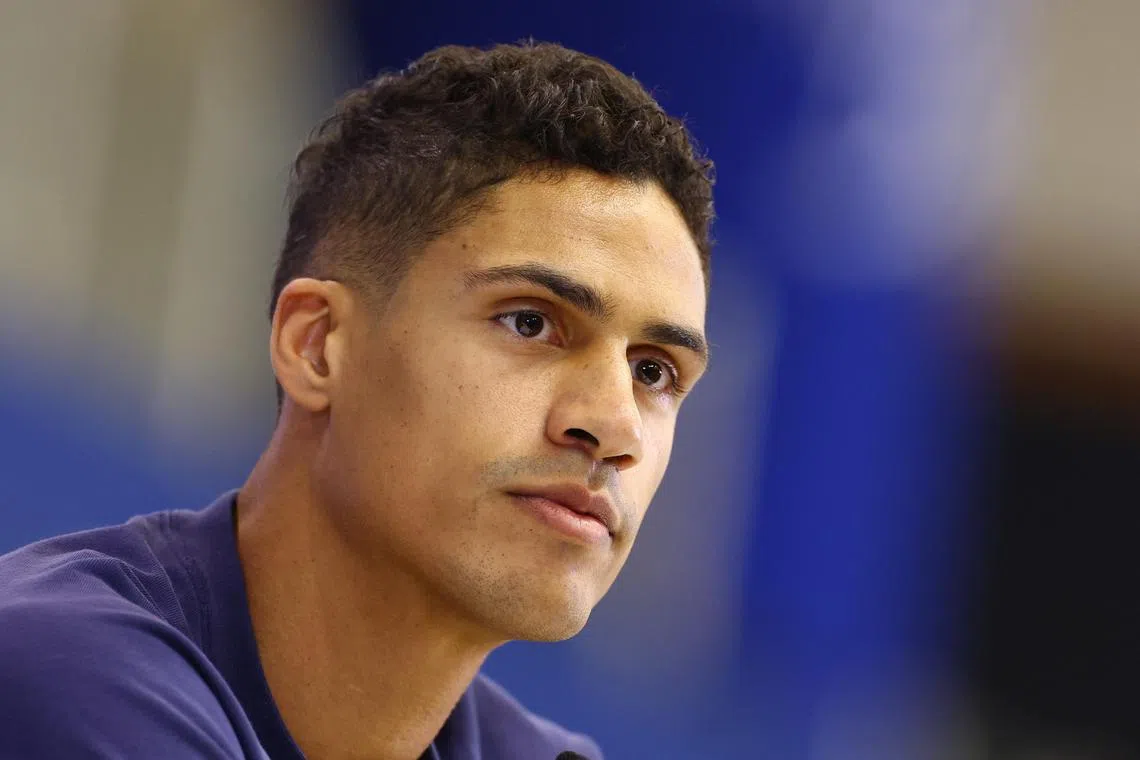 France's Raphael Varane during Monday's press conference ahead of their World Cup semi-final against Morocco. 