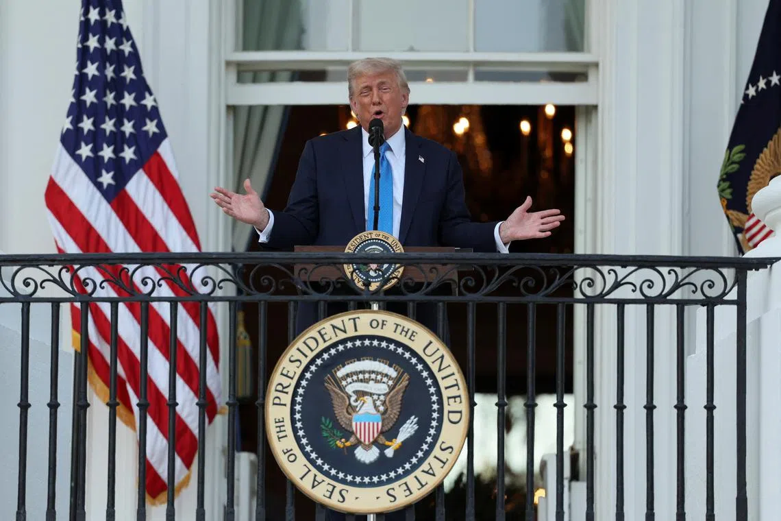 U.S. President Donald Trump speaks as he attends a \"Summer Soiree\" held on the South Lawn of the White House in Washington, D.C., U.S., June 4, 2025. REUTERS/Leah Millis