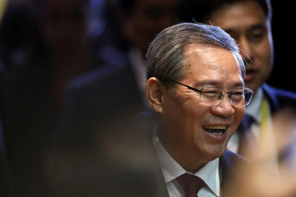 FILE PHOTO: Chinese Premier Li Qiang attends the 27th ASEAN-China Summit at the National Convention Centre in Vientiane, Laos, October 10, 2024. REUTERS/Athit Perawongmetha/File Photo