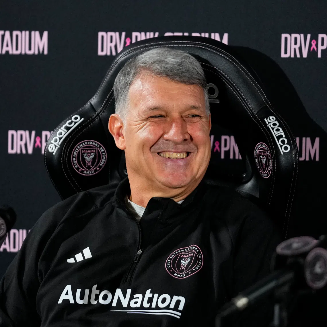 Jun 29, 2023; Miami, FL, USA; Inter Miami CF manager Gerardo “Tata” Martino speaks at a press conference at DRV PNK Stadium. Mandatory Credit: Rich Storry-USA TODAY Sports