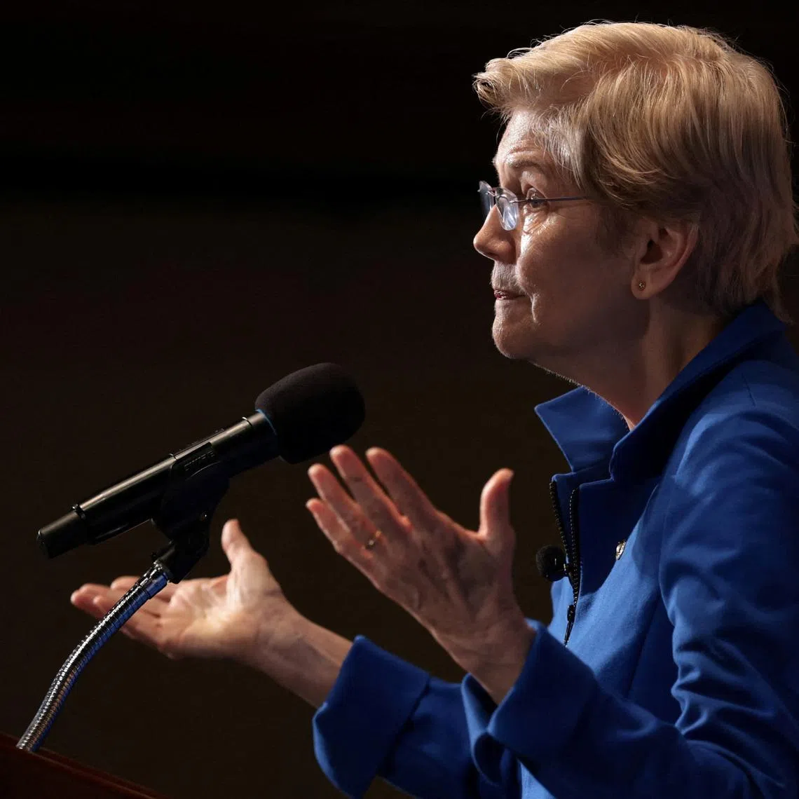 U.S. Senator Elizabeth Warren (D-MA) speaks about the future of the Democratic Party during a newsmaker event at the National Press Club in Washington, D.C., U.S., January 12, 2026. REUTERS/Jonathan Ernst