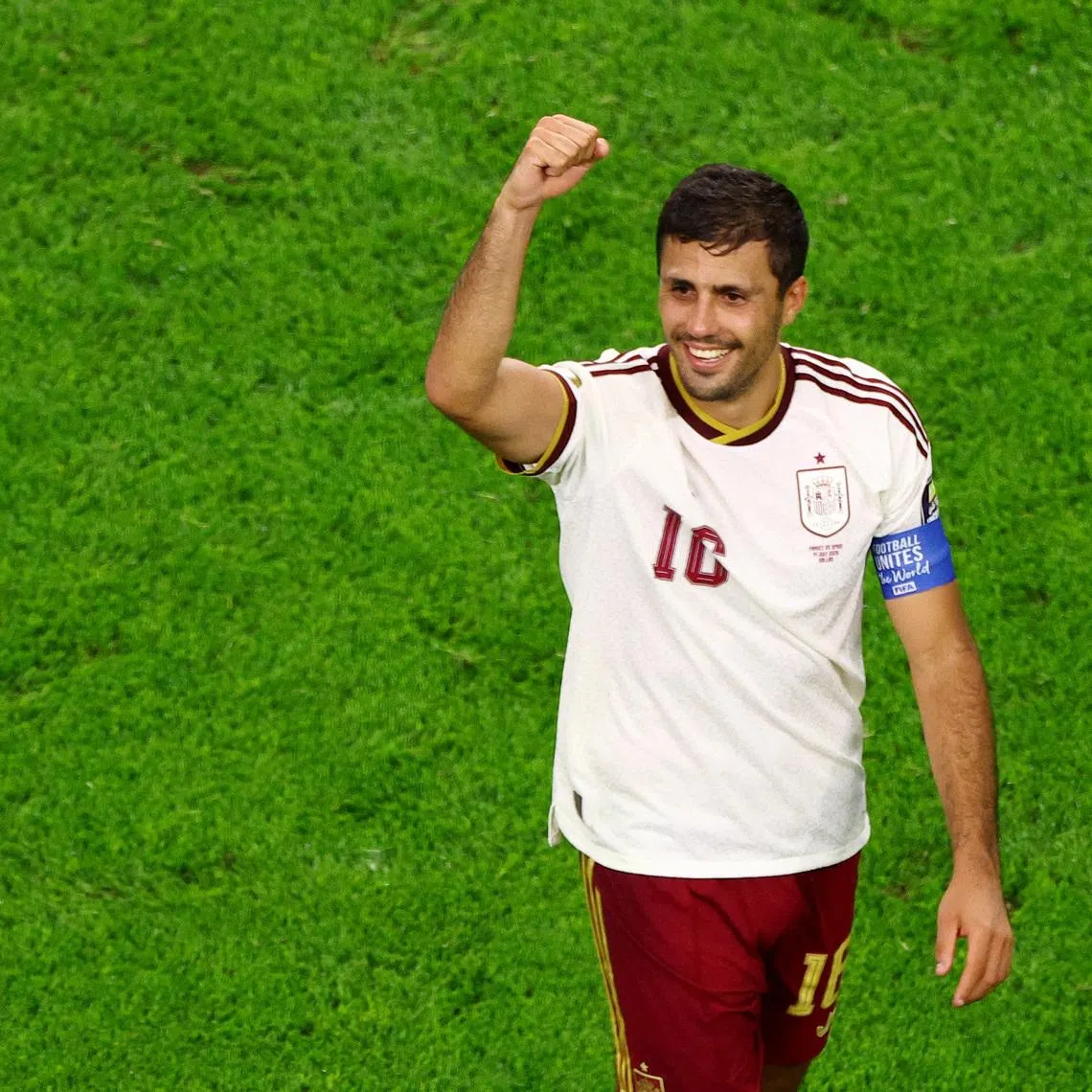 Soccer Football - FIFA World Cup 2026 - Semi Final - France v Spain - Dallas Stadium, Arlington, Texas, U.S. - July 14, 2026 Spain's Rodri celebrates after the match as Spain qualify for the final of the World Cup REUTERS/Agustin Marcarian