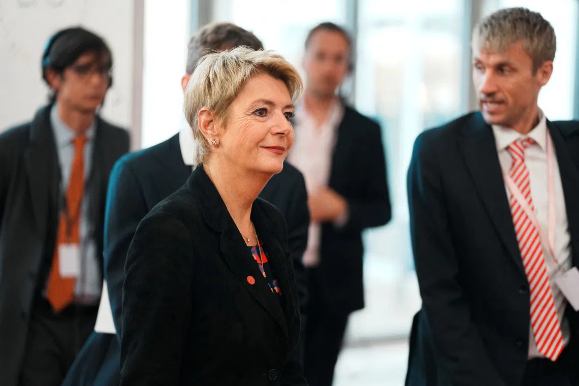 Switzerland's President Karin Keller-Sutter  arrives on the day of the European Political Community summit in Copenhagen, Denmark, October 2, 2025. Thomas Traasdahl/Ritzau Scanpix/via REUTERS