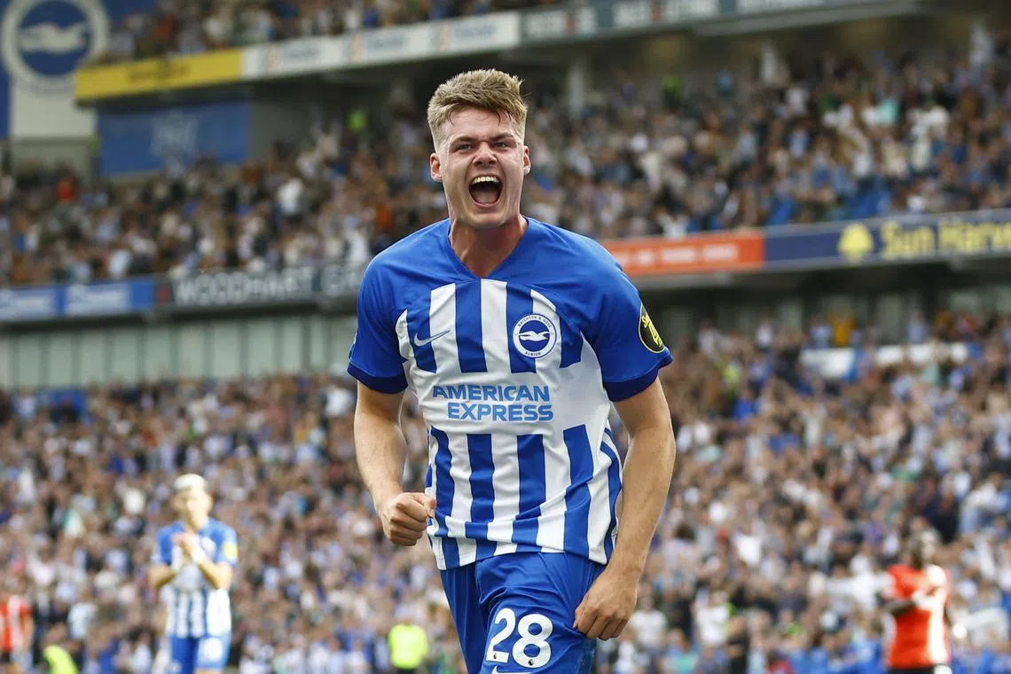 Brighton's Evan Ferguson celebrates scoring their fourth goal.