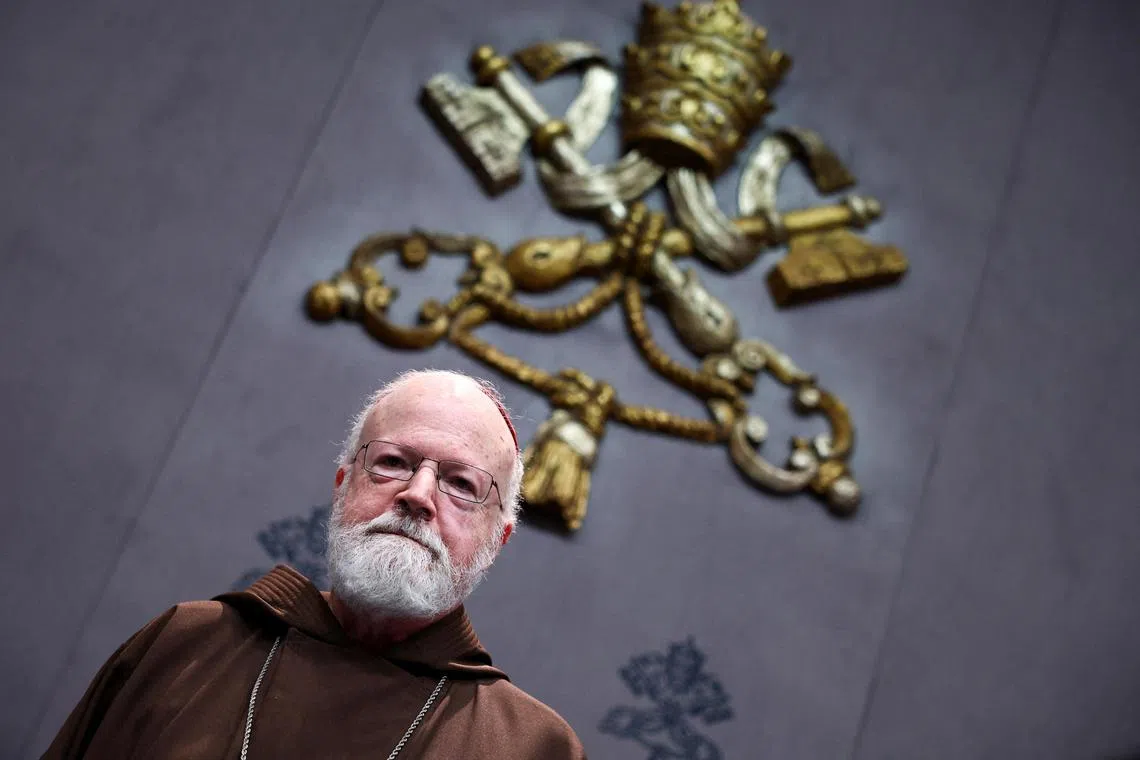 Cardinal Sean Patrick O'Malley leaves after attending a press conference hosted by the Pontifical Commission for the Protection of Minors to release its first annual report, at the Vatican, October 29, 2024. REUTERS/Guglielmo Mangiapane