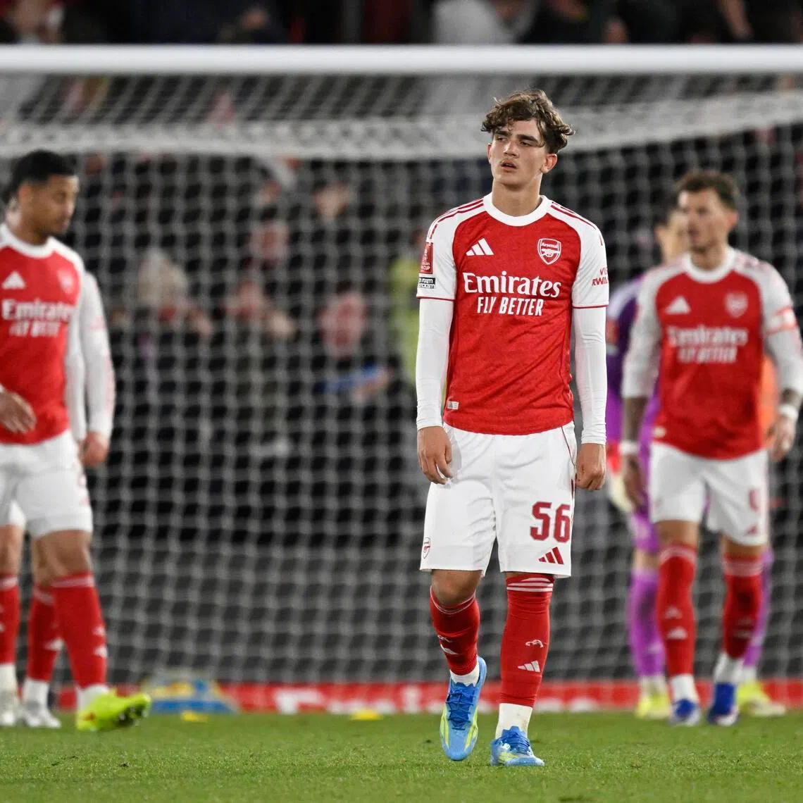 Arsenal's Max Dowman looking dejected after Southampton's Shea Charles scores their second goal on April 4.