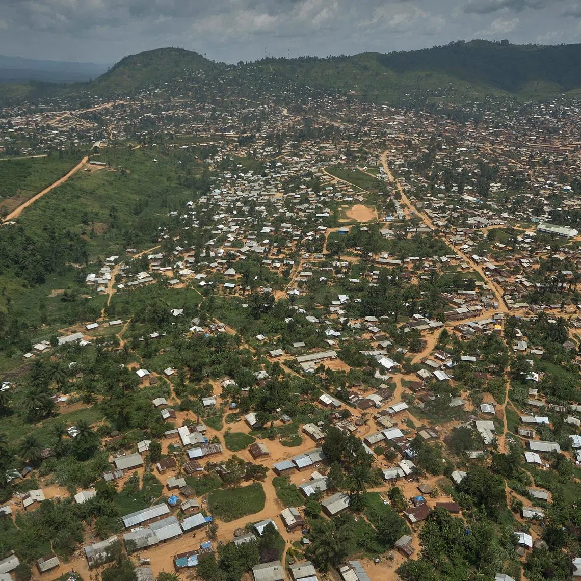 An aerial view from a UN helicopter shows residential settlements and dirt roads, as aid agencies intensify efforts to contain the Ebola outbreak involving the Bundibugyo strain in the outskirts of Mongbwalu, Djugu Territory of Ituri province which is the epicentre of the Ebola epidemic, Democratic Republic of Congo, June 9, 2026. REUTERS/Gradel Muyisa Mumbere