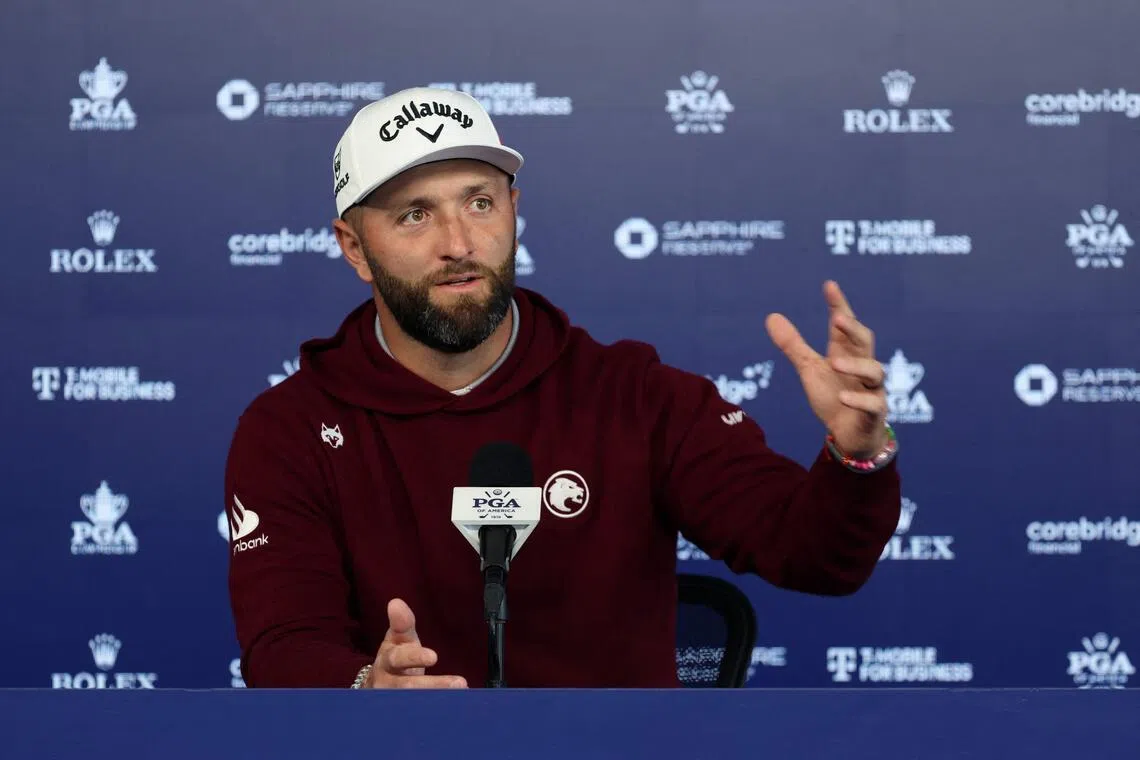 Spain's Jon Rahm speaking to the media in the US on May 12, ahead of the PGA Championship.