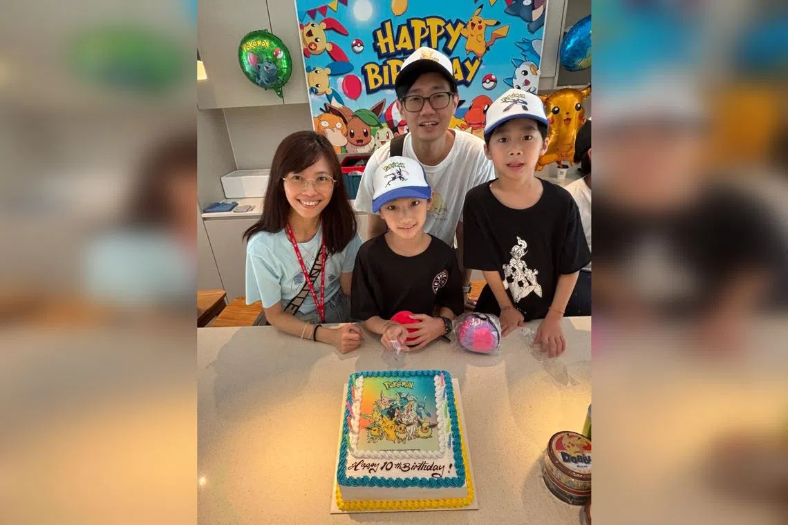 Our life as a family is chaotic and exhausting, but it is also a good one, says the writer, pictured here with his family during his elder son's birthday party.
