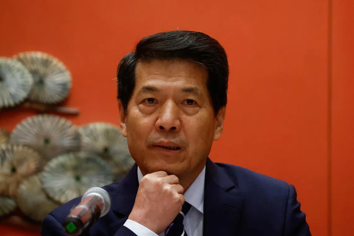 FILE PHOTO: Chinese Special Envoy for Eurasian Affairs Li Hui gives a press briefing, in Beijing, China, June 2, 2023. REUTERS/Thomas Peter/File Photo