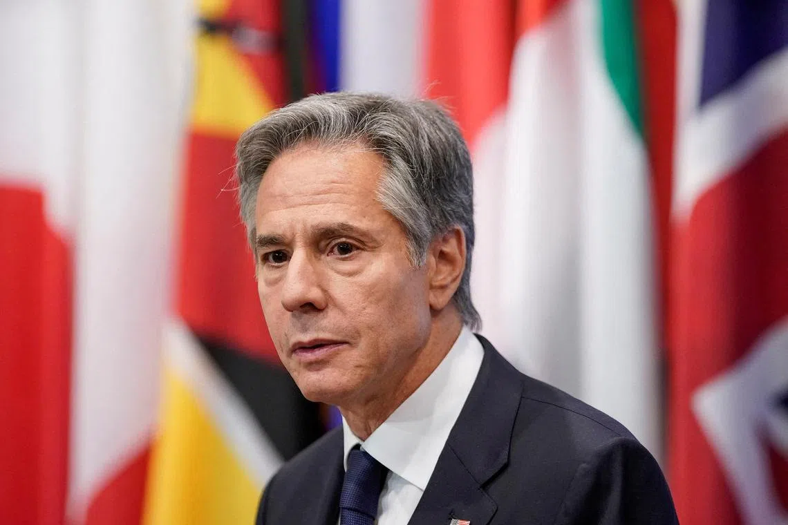 FILE PHOTO: U.S. Secretary of State Antony Blinken gives his remarks to the media after attending the U.N. Security Council meeting in New York, U.S., August 3, 2023. REUTERS/Eduardo Munoz/File Photo