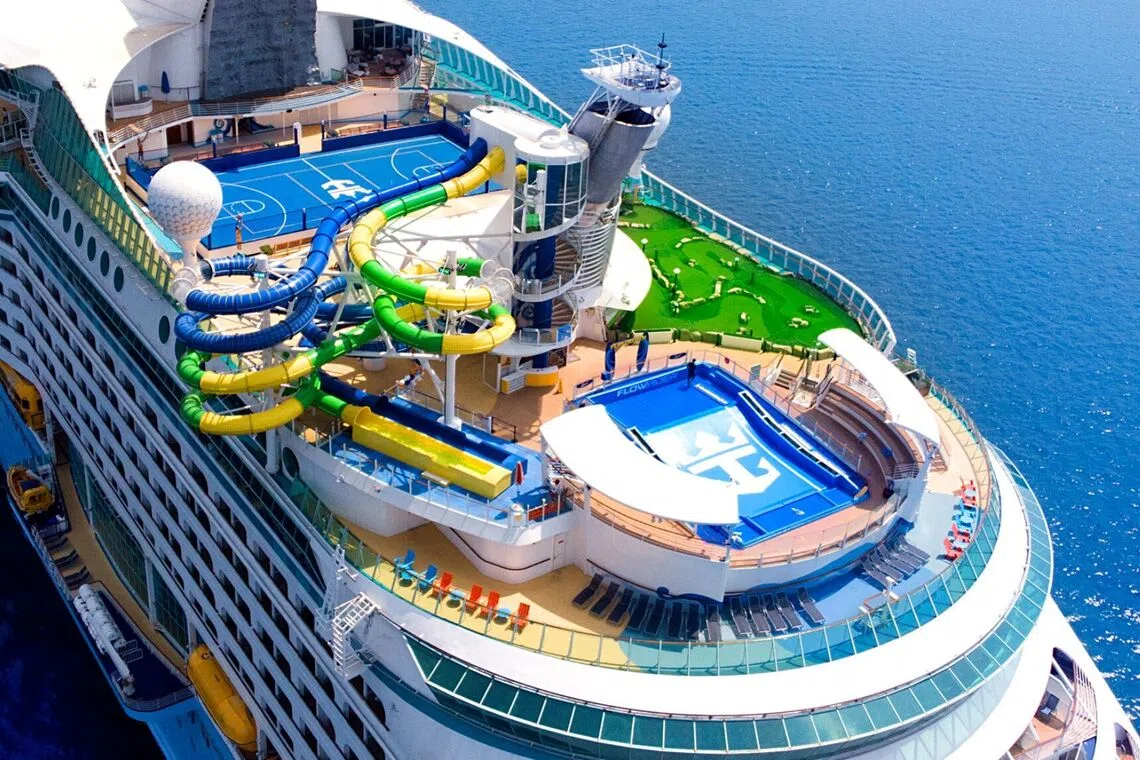 A wide range of activities, including a surf simulator, waterslides, a rock-climbing wall, an ice-skating rink, and a mini-golf course, is available on board the ship.