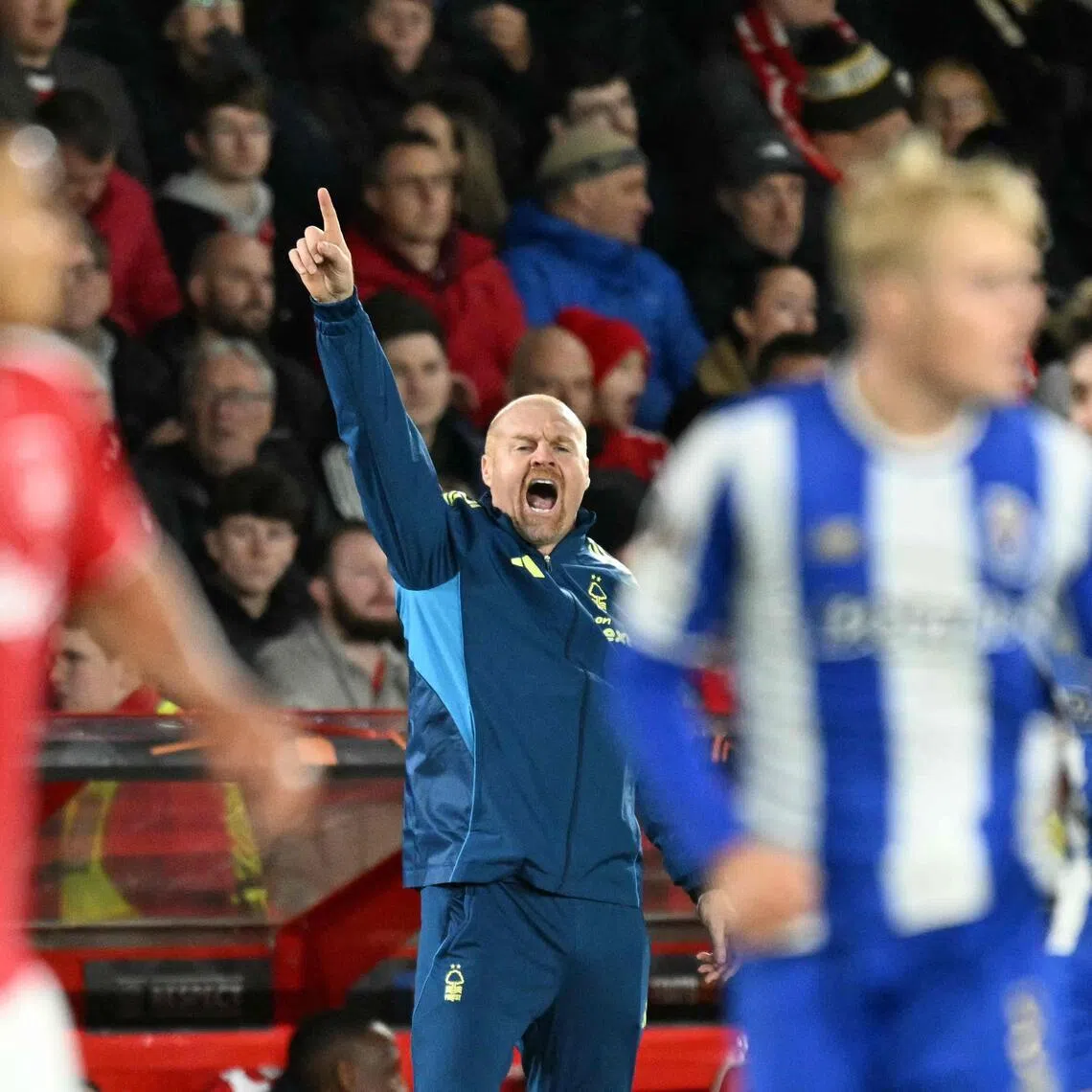 Nottingham Forest head coach Sean Dyche gesturing from the touchline during the Europa League match between Nottingham Forest and Porto at The City Ground.