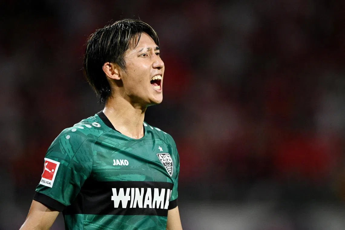 FILE PHOTO: Soccer Football - Germany - Bundesliga - RB Leipzig v VfB Stuttgart - Red Bull Arena, Leipzig, Germany - August 25, 2023 VfB Stuttgart's Hiroki Ito reacts REUTERS/Annegret Hilse/ File Photo