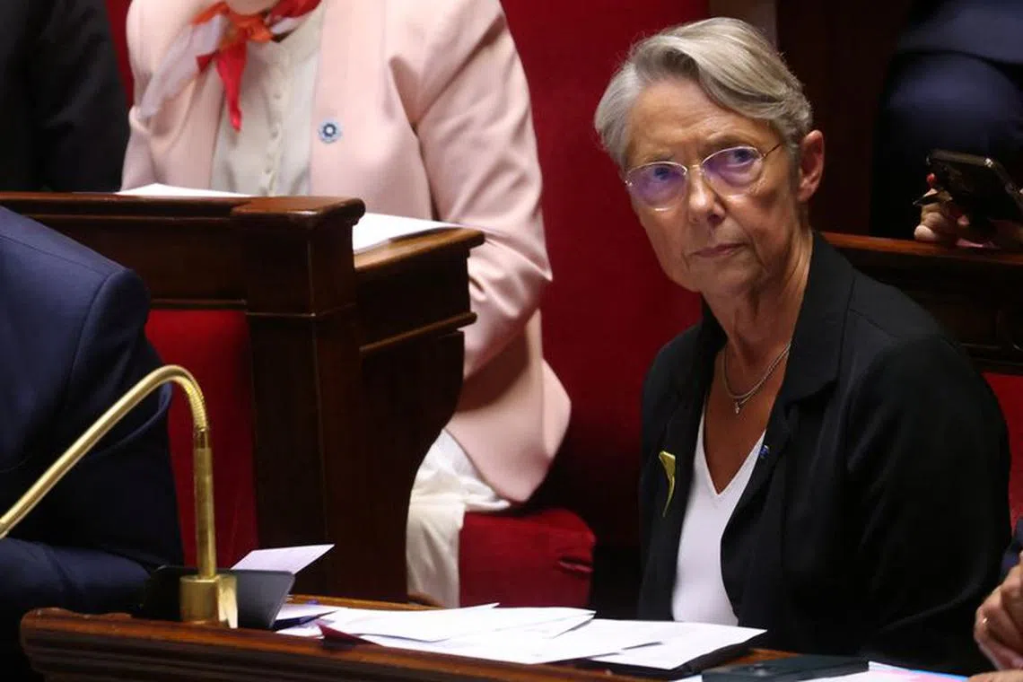 French Prime Minister Elisabeth Borne attends the questions to the government session at the National Assembly in Paris, France, September 26, 2023. REUTERS/Johanna Geron/File Photo