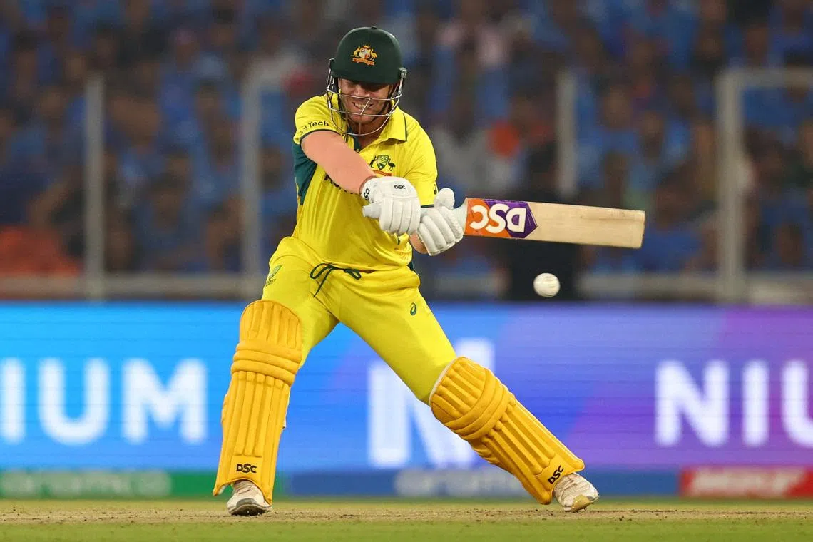 FILE PHOTO: Cricket - ICC Cricket World Cup 2023 - Final - India v Australia - Narendra Modi Stadium, Ahmedabad, India - November 19, 2023 Australia's David Warner in action REUTERS/Andrew Boyers/File Photo
