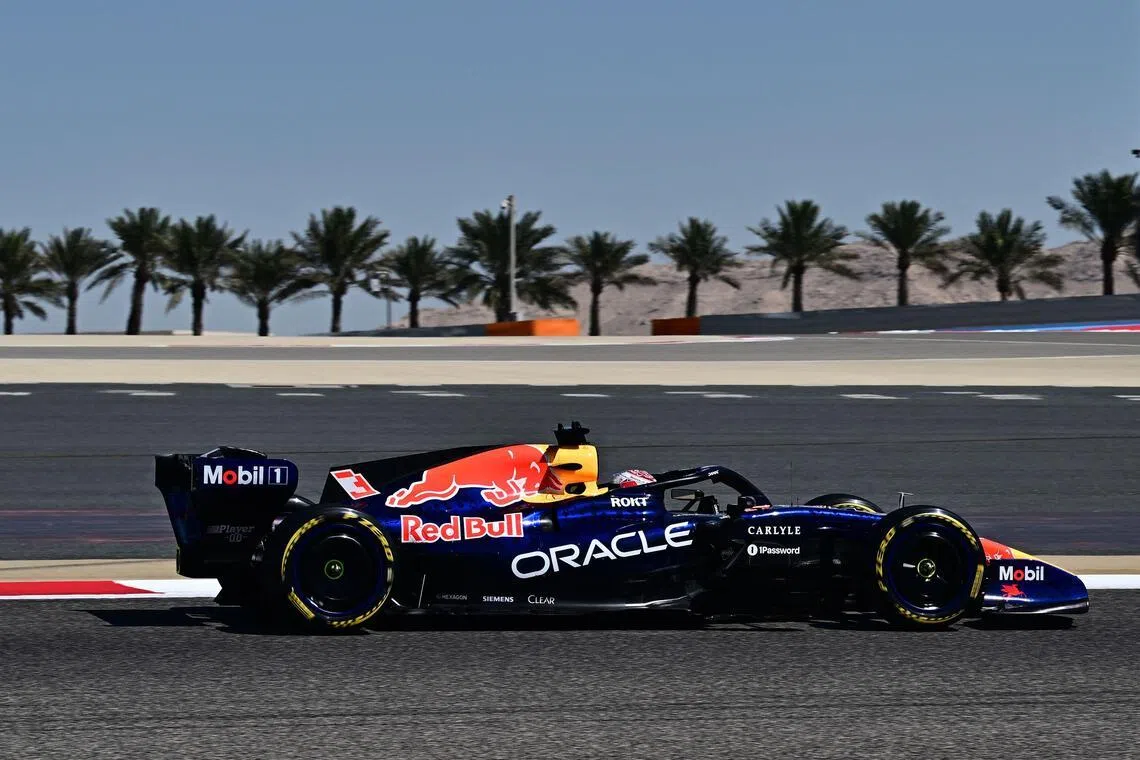 Red Bull's Max Verstappen drives on the second day of pre-season testing at the Bahrain International Circuit in Sakhir.