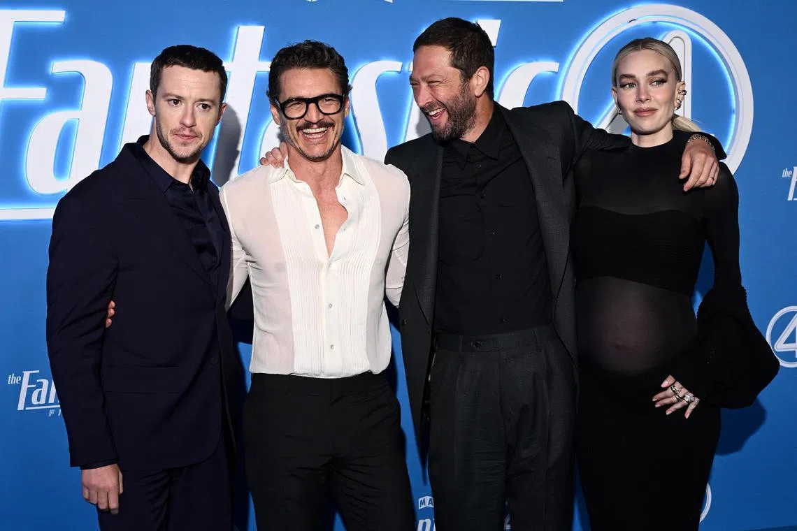 (From left) Cast members Joseph Quinn, Pedro Pascal, Ebon Moss-Bachrach and Vanessa Kirby at the premiere of The Fantastic Four: First Steps in Sydney, Australia, on July 15 2025.  