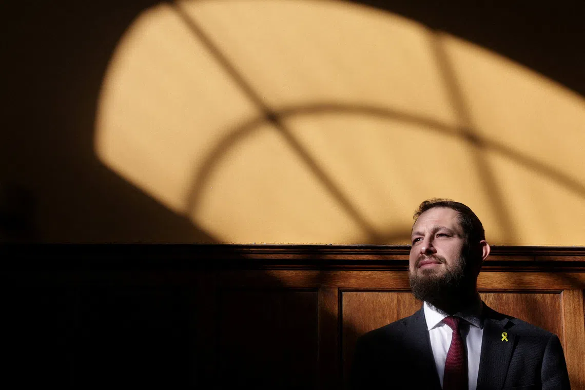 Rabbi Ben Kurzer poses for a portrait during an interview with Reuters, following an attack on a synagogue in Manchester, at a synagogue in London, Britain, October 6, 2025. REUTERS/Toby Melville