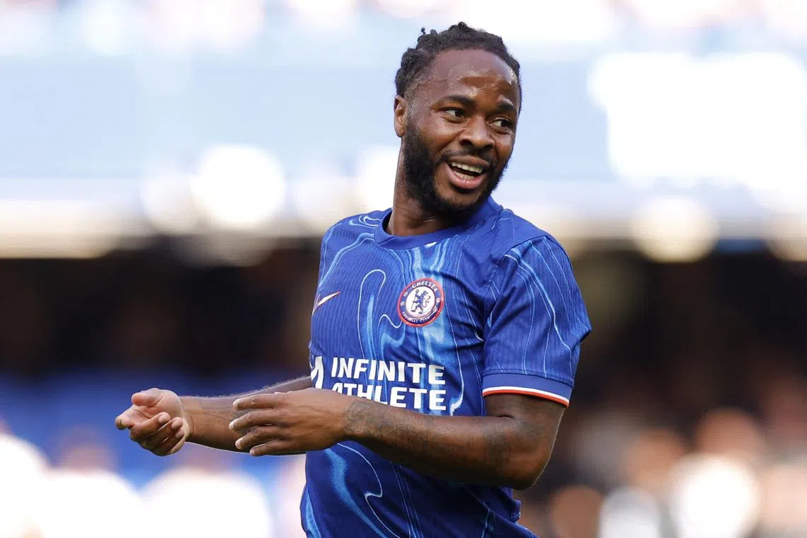 FILE PHOTO: Soccer Football - Pre Season Friendly - Chelsea v Inter Milan - Stamford Bridge, London,  Britain - August 11, 2024 Chelsea's Raheem Sterling in action Action Images via Reuters/Andrew Couldridge/File Photo